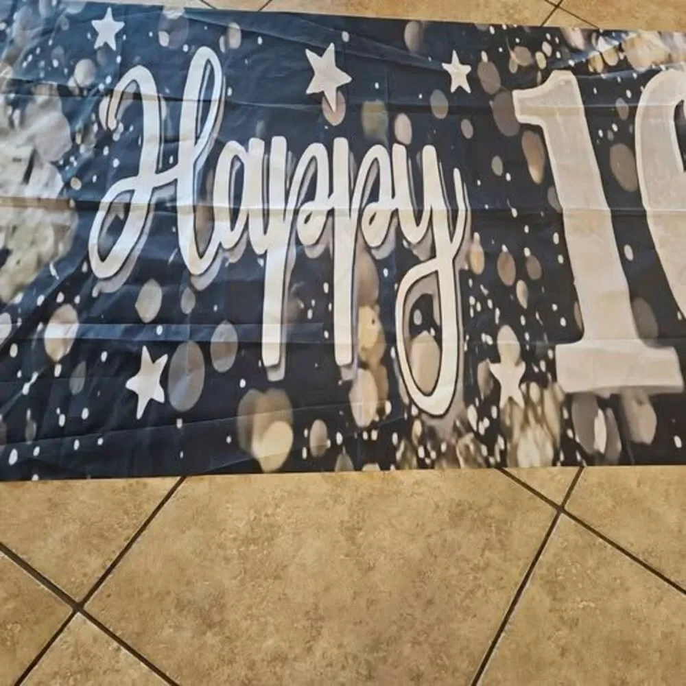 Black and Gold Happy 16th Birthday Giant Banner